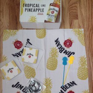 NIB Jim Beam Fun Box with Towel, 2 Coaster, Stirrers, and Bolo Tie